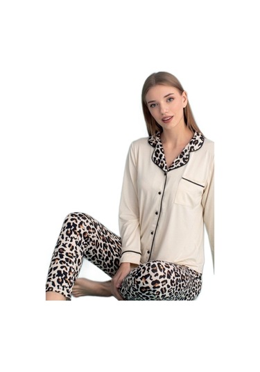 Berna Collection Kadın Pijama Takımı Düğmeli Yumuşak Dokulu Esnek Ekru