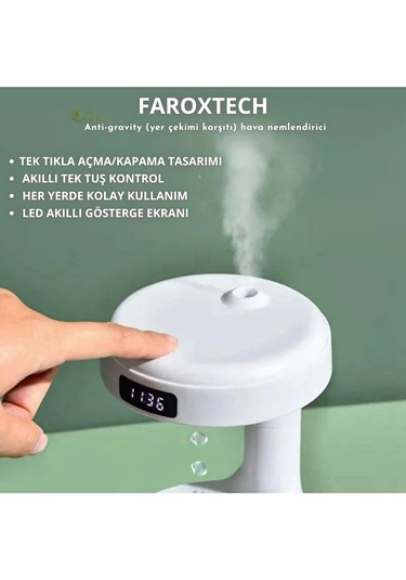 Anti-gravity Su Damlası Efektli Hava Nemlendirici Led Ekranlı, Sensörlü, Sessiz Çalışma