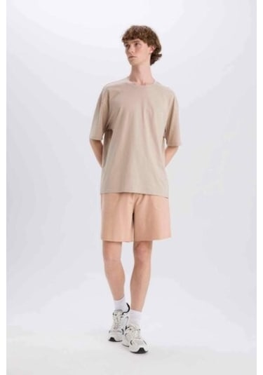 Defacto %100 Pamuk Slim Fit Dar Kesim Dar Paça Cepli Basic Düz Şort B8673ax25smbg790 Bej