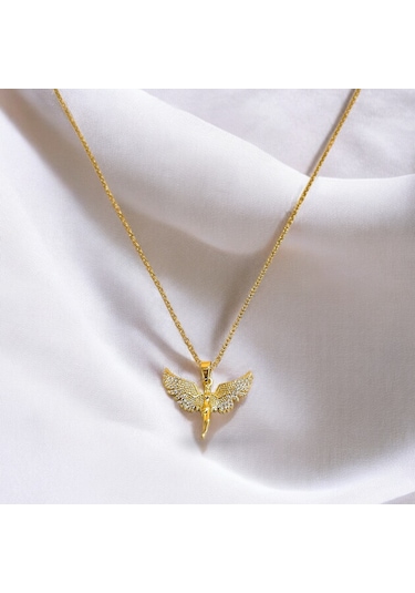 Glowy Aksesuar Melek Kanadı Çelik Kolye Altın