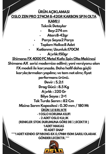 Shimano Fx 4000 Oslo Zen Pro 274cm 8-42gr 8 Örgü Spin Olta Seti Standart