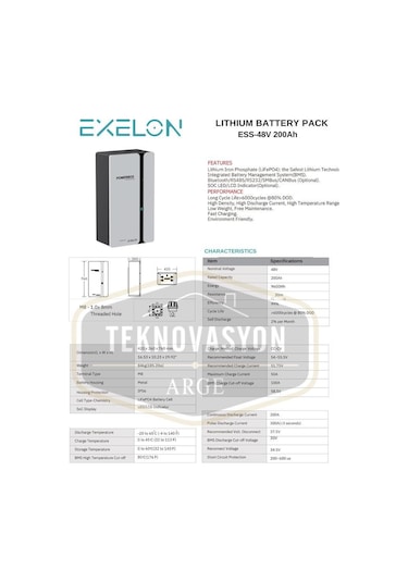 Exelon 48 V 200 Ah Lityum Akü Duvar Tipi