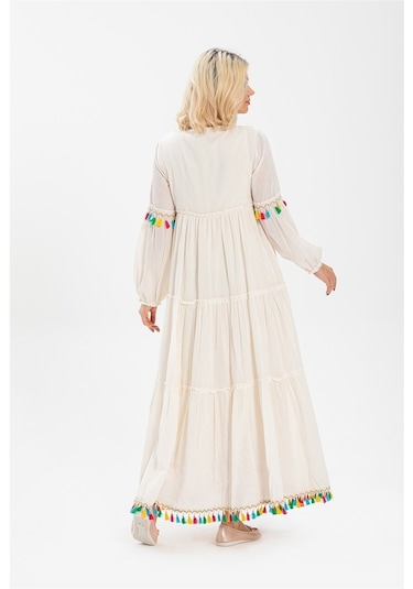 Uzun Kol Şile Bezi Iffet Uzun Elbise Krem