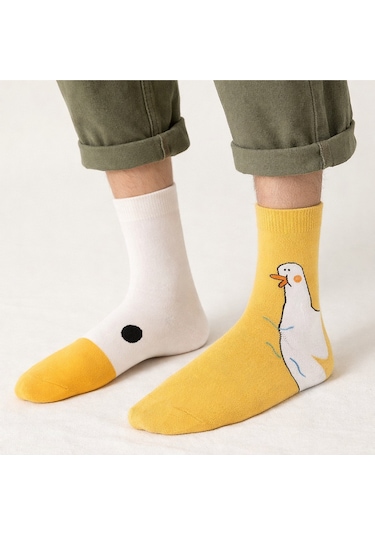 Hitit Socks Unisex 4 Çift Ördek Başı Desenli Çorap Ördek Dese... Çok Renkli