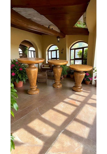 Minimalist Mantar Sehpa Seti 3 Lü Masif Tik Ahşap Zigon