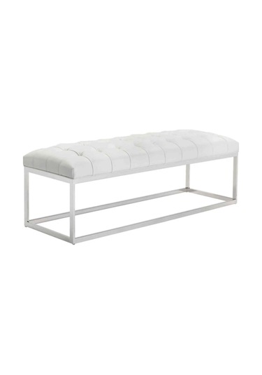 Nish Modern Döşemeli Beyaz Metal Ayaklı Bench Beyaz Altın