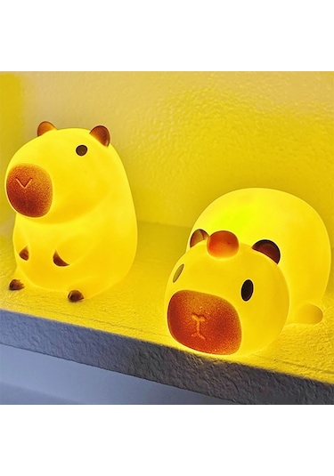 Şirin Mini Kapibara Gece Lambası Pille Çalışan Karikatür Lamba 1 Çok Renkli