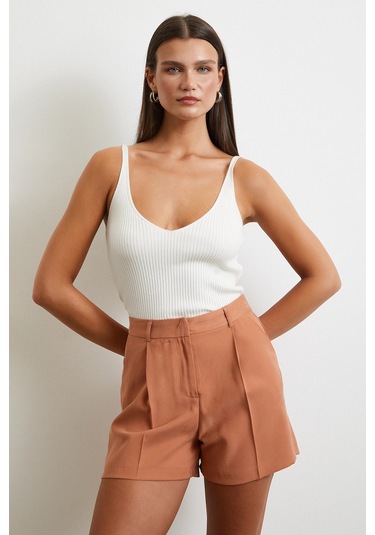 Piliseli Cepli Şort Kiremit Kiremit