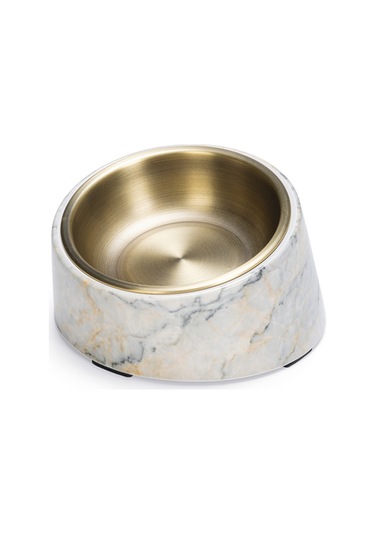 Beeztees Dbl Kedi Mama Su Kabı, Paslanmaz Çelik, Bej Mermer Görünümlü, 14,5x3,3x7,6cm, 160ml