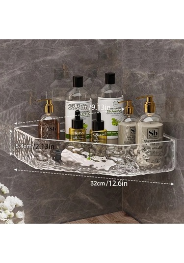 Xuweiwei 1 Adet Plastik Duvara Monte Transparan Banyo Köşe Rafı, Altın Boru Yok Şeffaf