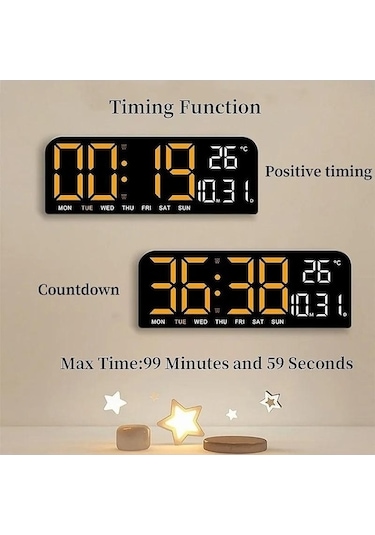 Novahub Trendooze Yeşil 9 Dijital Duvar Saati, Sıcaklık-tarih-hafta, Zamanlama-geri Sayım, Işığa Duyarlı, 2 Alarm, 12/24h, Led Çalar Saat Ct Mavi, 2 Alarm Yeşil