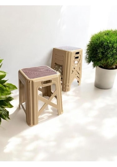 4 Adet Modern Orta Boy Plastik Mutfak, Banyo, Balkon Ve Bahçe Taburesi Krem