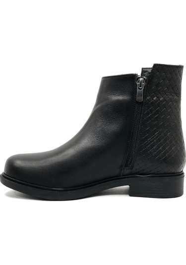 Ayakdaş 3017 Hakiki Deri Kaymaz Taban Düz Bot Kadın Bot Siyah