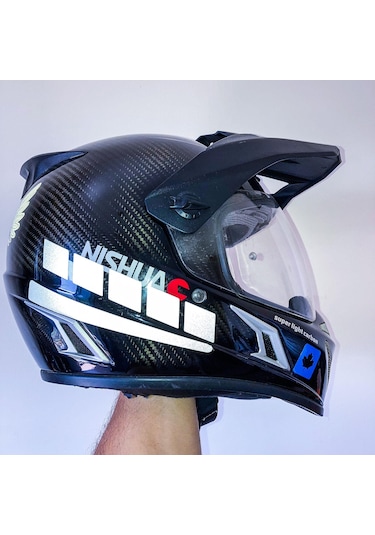 Şerit Tasarımlı Reflektif Gri Motosiklet Kask Sticker Çınar Extreme