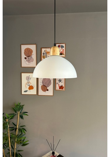 Perry Cam Tekli Avize Kalın Ahşap Beyaz Başlık Retro Sarkıt Lamba Restoran Salon Aydınlatma Beyaz