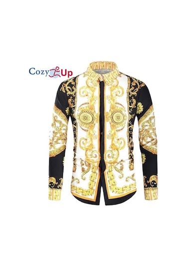 Cozy Up Erkek Casual Slim Fit Uzun Kollu Erkek Baskı Gömlek Siyah