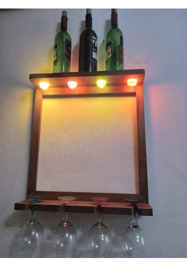 Bahat Ahşap Kayın Ağacı Işıklı Mumlu Ledli Şaraplık 44 x 50 CM