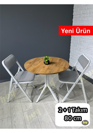 Aras 2 Kişilik Yuvarlak Mutfak Yemek Masası Takımı 2+1 Ceviz Kazayağı 80 Cm Ceviz-kazayağı