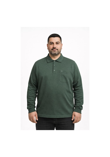 Classics Men Simenti Büyük Beden Erkek Polo Yaka Sweatshirt - 7564 Yeşil