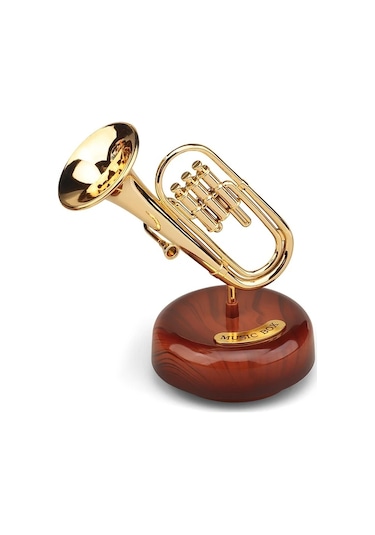Willowhaven 2057 Small Lüks Döner Müzik Kutusu Altın Saksafon Trompet Kornet Dekor