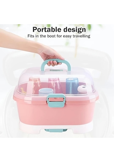 Maxaccess Pembe Taşınabilir Büyük Kapasiteli Kapaklı Drenajlı Bulaşık Kurutma Raftı Ev Seyahat İçin