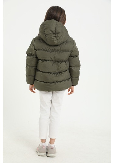 Freemen Kız Çocuk Haki Polarlı Kapüşonlu Su Geçirmez Rüzgara Dayanıklı Şişme Kışlık Mont Haki