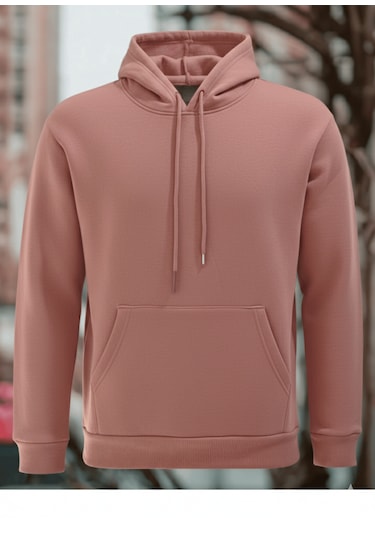 Feydi Unisex İçi Polarlı Kapüşonlu Sweatshirt Good Vibes Baskılı Gülkurusu