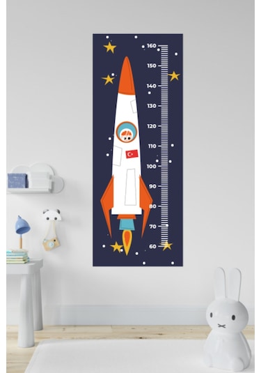 Çocuk Odası Uzay Roketi Temalı Boy Ölçme Cetveli Duvar Sticker