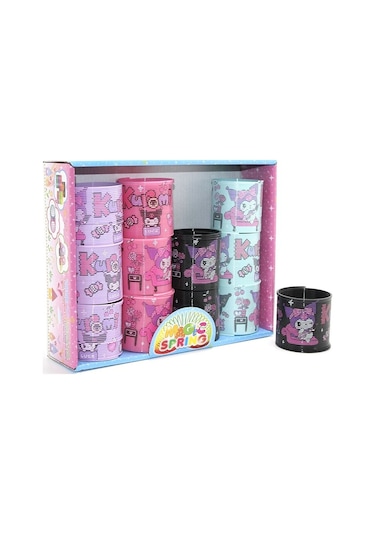 Kuromi Baskılı Magic Spring Stres Yayı - Standlı Mor Ve Siyah Renk 12'li Seti Alk3987