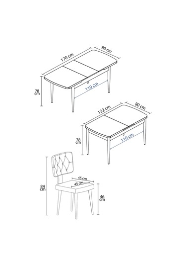 Lars Atlantik 80x132 Açılabilir Mdf Masa Yemek Odası Takımı,mutfak Takımı 4 Adet Sandalye Cappucino