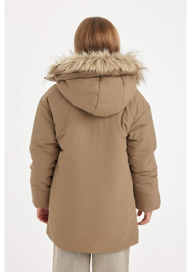 DeFacto Kız Çocuk Çıkarılabilir Suni Kürk Yaka Kapüşonlu Parka C8515A824AUBG80 Bej