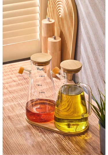 Std Gaella Bamboo 2 Li 900ml Tepsili Yağlık-sirkelik Seti 3 Parça Borosilikat Seffaf Şeffaf