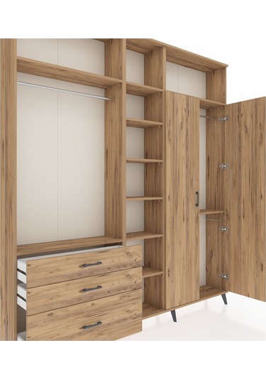 Arges Dolap 10 Raflı 3 Çekmeceli 2 Askılı 220x30x243 Çam-çam/çam Atlas Çam/atlas Çam