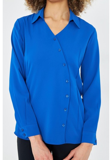 Asimetrik Pile Detay Gömlek Saks Saks