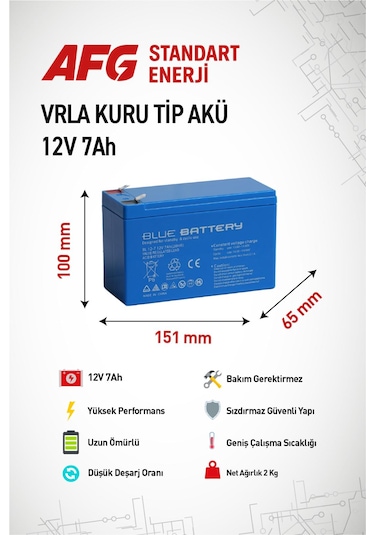 10 Adet 12 Volt 7 Amper Kuru Tip Akü 12 V 7 Ah Bl Mavi