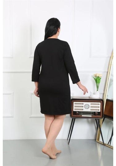 Giyim Kadın Büyük Beden Penye Gecelik Ev Elbisesi Siyah Siyah