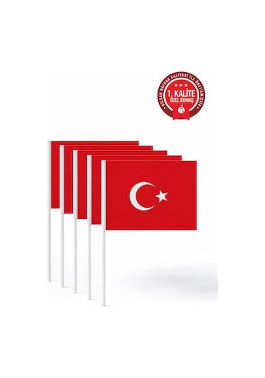 Sopalı Türk Bayrağı 50x75 Cm 10 Adet 1.kalite Alpaka Kumaş