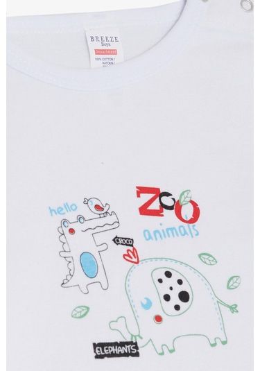 Breeze Erkek Bebek Çıtçıtlı Zıbın Body Hayvanat Bahçesi Dost Hayvanlar Baskılı 9 Ay-3 Yaş, Beyaz Beyaz
