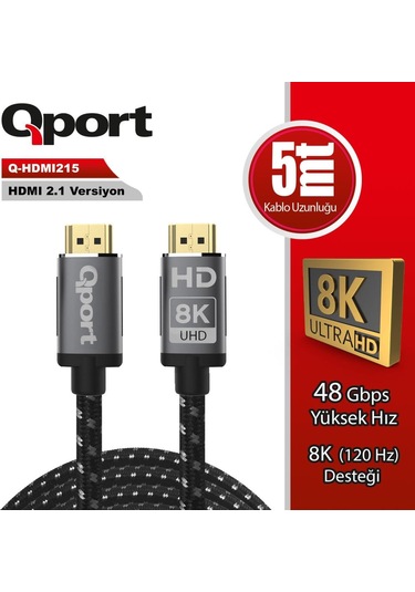 Qport Q-hdmı215 5m Hdmı 2.1v 8k Altın Uçlu Örgülü