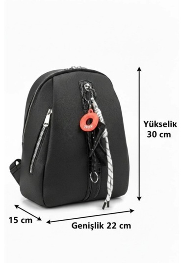Kadın Sırt Çantası Su Geçirmez Siyah Deri Siyah