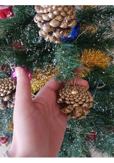 6 Adet Yılbaşı Çam Ağacı Gold Kozalak Süs Yeni Yıl Çam Ağacı