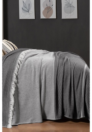 Sarev Eliot Siyah Çift Kişilik %100 Pamuk Yatak Örtüsü Siyah