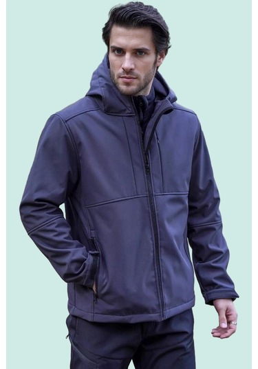 Softshell Erkek Mont Su Geçirmez Kapüşonlu Outdoor 350 Flam2 Fiyort Rüzgar Günlük Siyah