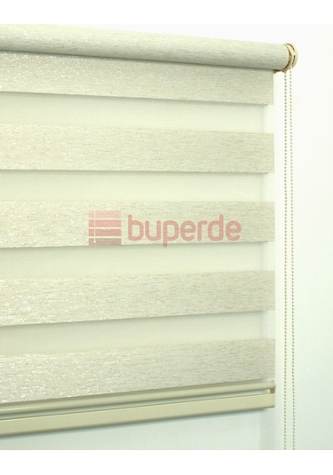 Buperde Simli Ekru (Açık Krem) Bambu Zebra Stor Perde