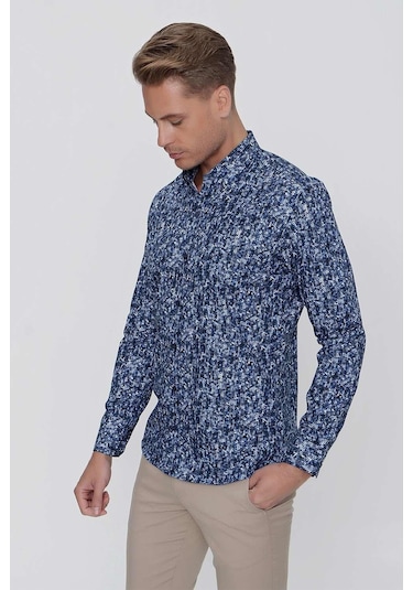 G 1521 Slim Fit Lacivert Spor Gömlek Lacivert