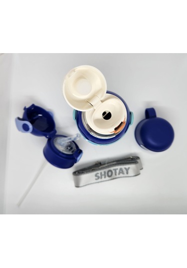 Shotay St-8812 Space 600ml Çift Başlık Kapak Termos Matara Mavi