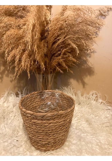 V Şeklinde Hasır Kalın Örgü İçi Poşetli Saksılık Orta Boy