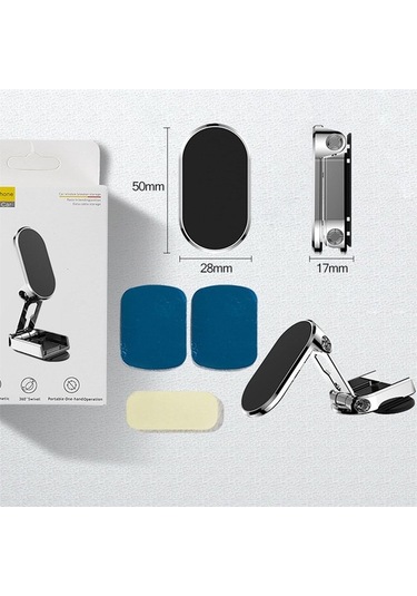 Besthome1 360 Katlanır Araç Telefon Tutucu - Kaymaz, 2 Demir Plaka + Yedek Yapıştırıcı GÜMÜŞ