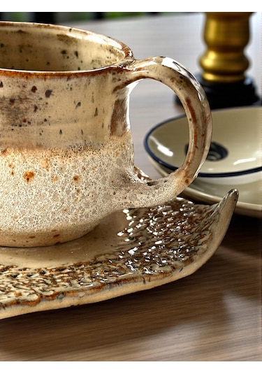 2'li Terra El Yapımı Stoneware Fincan Bej