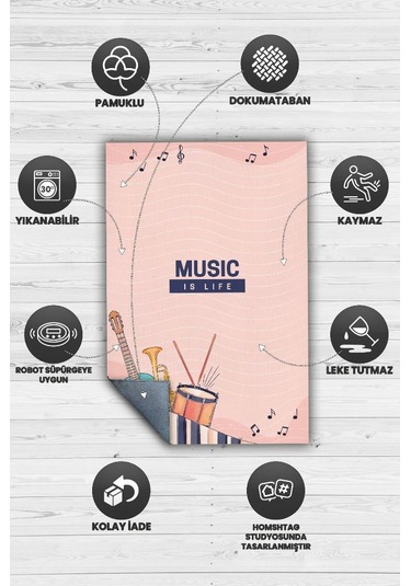 Homshtag Hayatım Müzik Art Müzik Halısı Müzik Sever Halısı Çok Renkli